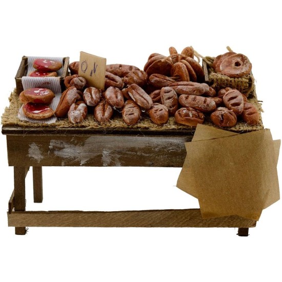 Wooden bench with bread and pizzas 13x7x7,5h.