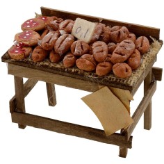 Banco in legno con pane e pizze 9x6x6,5 h. Mondo Presepi 2