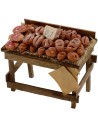 Banco de madera con pan y pizzas 9x6x6,5 h. Mondo Presepi