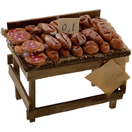 Wooden bench with bread and pizzas 9x6x6, 5 h.