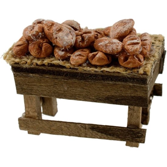 Banco de madera con pan 6x3x3,5-4 h. Mundo Pesebres