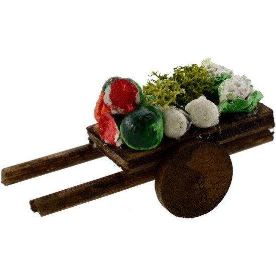 Carretto in legno con frutta e verdura cm 5,5x3x3 h. Mondo