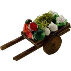 Carrito de madera con frutas y verduras de 5,5x3x3 cm de altura. Mundo 2