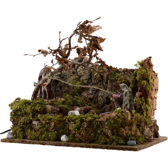 Coppia di boscaioli orientali cm 10 in movimento cm 40x25x28 h.