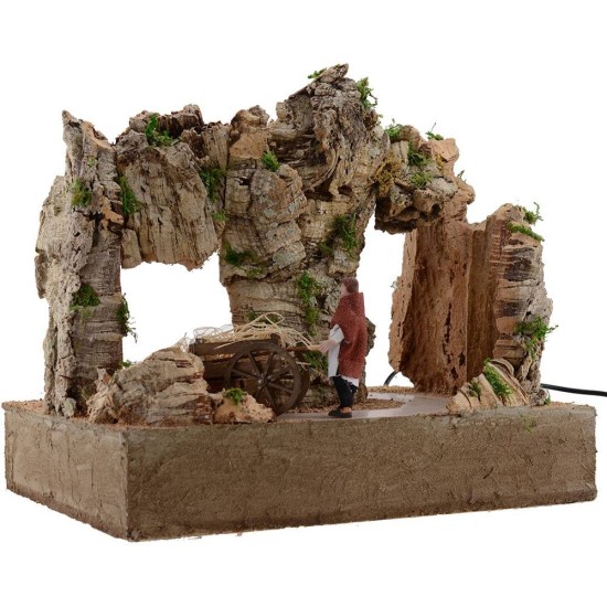 Pastor de 10 cm con carro en movimiento cm Mondo Presepi