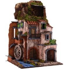 Borgo illuminato con mulino funzionante cm 40x40x65 h. Mondo