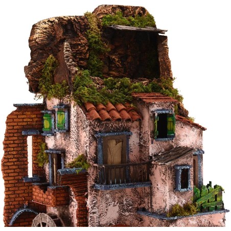 Borgo illuminato con mulino funzionante cm 40x40x65 h. Mondo