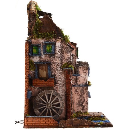 Borgo illuminated with a working mill cm 40x40x65 h.