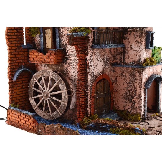 Borgo illuminato con mulino funzionante cm 40x40x65 h. Mondo