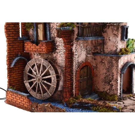 Borgo illuminated with a working mill cm 40x40x65 h.