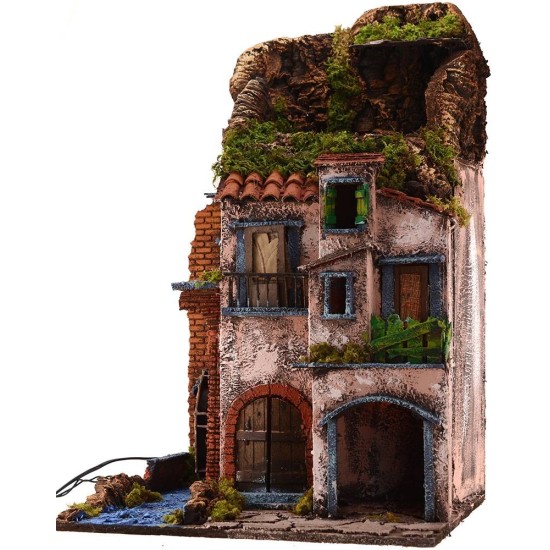 Borgo illuminato con mulino funzionante cm 40x40x65 h. Mondo