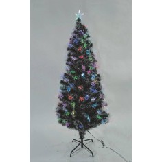 Árbol de Navidad nevado de 60 cm con fibras ópticas de colores y