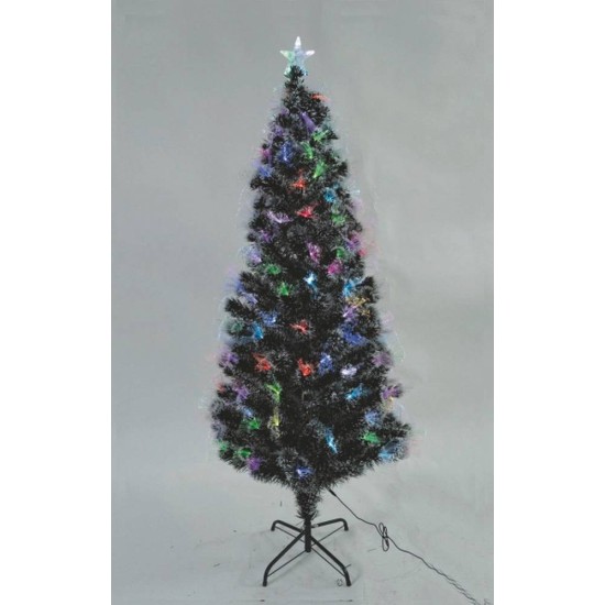 Árbol de Navidad nevado de 60 cm con fibras ópticas de colores