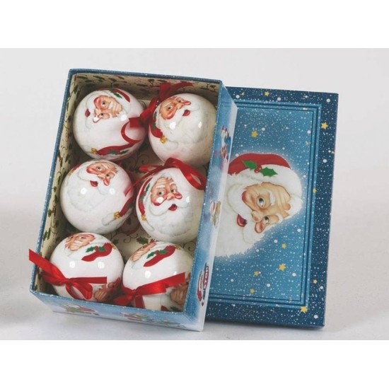Juego de 6 bolas de papel maché ø 7,5 cm con Papá Noel