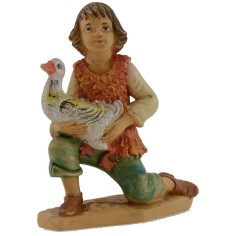 Fanciullo inginocchiato con oca serie lux 10 cm Mondo Presepi