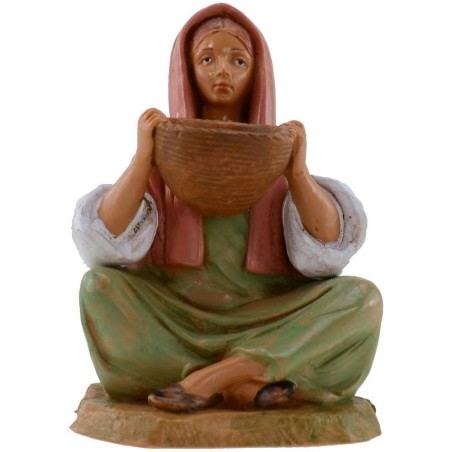 Seated woman with basket 12 cm series Fontanini