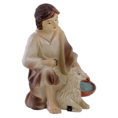 Pastore inginocchiato con pecora in resina serie 8 cm Mondo 2