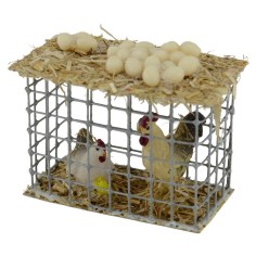 Metal cage with hens cm 5,5x2,7x4,6 h. 2
