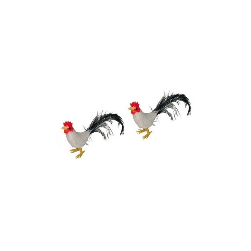 Set of 2 roosters with white feathers - 4433