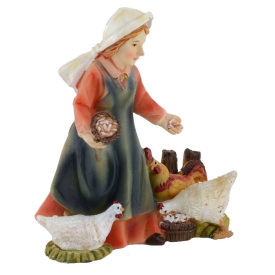 Peasant with hens in resin 8 cm