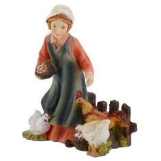 Campesina con gallinas en resina 8 cm Mundo Pesebre