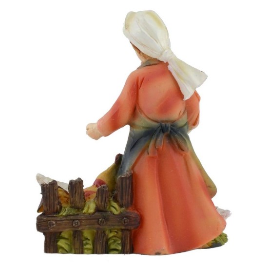Campesina con gallinas en resina 8 cm Mundo Pesebre