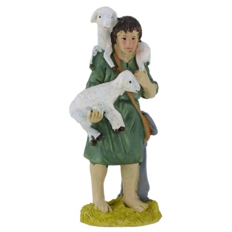 Shepherd with sheep in resin 9 cm