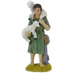 Shepherd with sheep in resin 15 cm