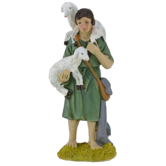 Shepherd with sheep in resin 15 cm