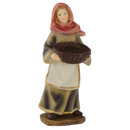 Donna con cesto in mano in resina 15 cm Mondo Presepi