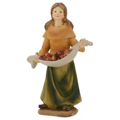 Fanciulla con cesto di frutta in resina 15 cm Mondo Presepi