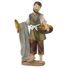 Pescador con cesta de pescado resina 15 cm Mundo 2