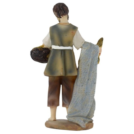 Pescador con cesta de pescado resina 15 cm Mundo