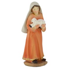 Giovane con agnello in resina 15 cm