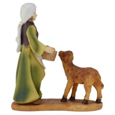 Donna che abbevera agnello in resina 15 cm Mondo Presepi 2