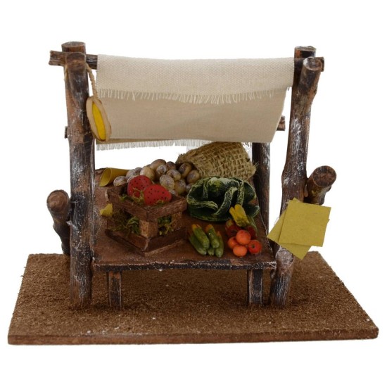 Tienda con puesto de frutas y verduras de 17,5x17,5x13 cm.