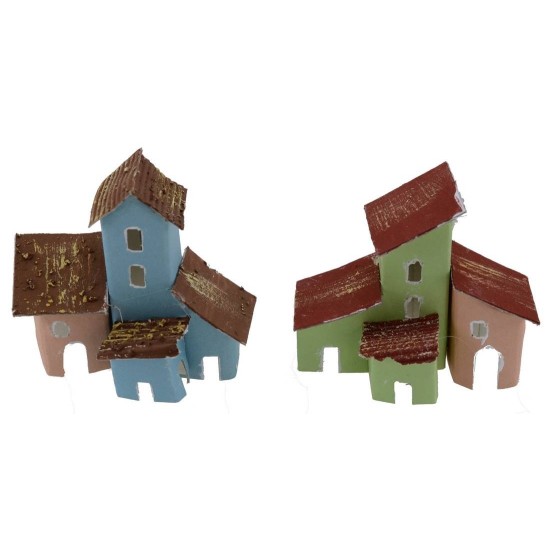 Set de 2 casitas coloridas para pesebre de 7x3,5x6,5 cm h