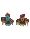 Set de 2 casitas coloridas para pesebre de 7x3,5x6,5 cm h