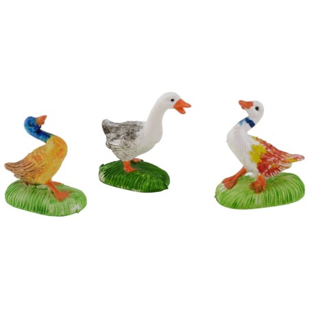Coloca 3 gansos de PVC de colores de 3 cm para estatuas de 10