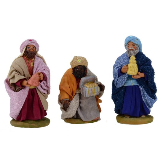 Conjunto de 3 Reyes Magos de 10 cm con ropa de tela Mundo