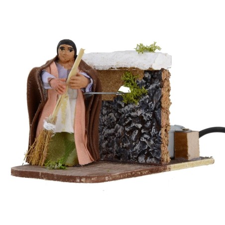Donna che spazza 8 cm in movimento per presepe Mondo Presepi