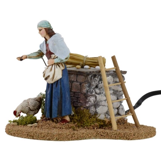 Contadina e gallina doppio movimento 12 cm Landi presepe Mondo