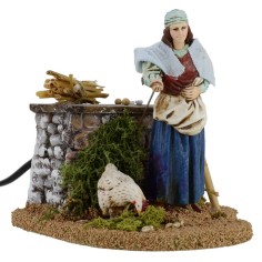 Campesina y gallina doble movimiento 12 cm Landi belén