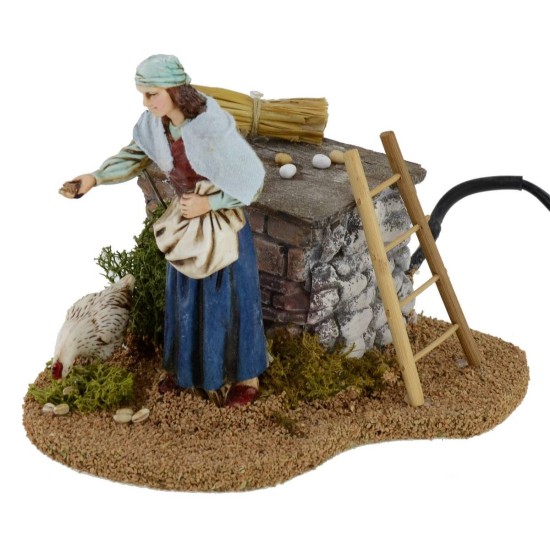 Peasant and hen double movement 12 cm Landi presepe