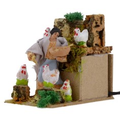 Campesina con gallinas 10 cm estatua en movimiento para belén 2