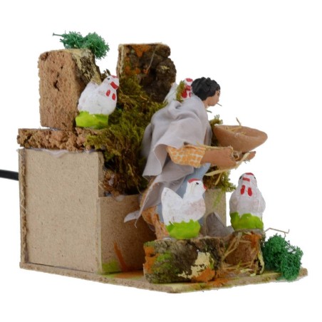 Contadina con galline 10 cm in movimento per presepe