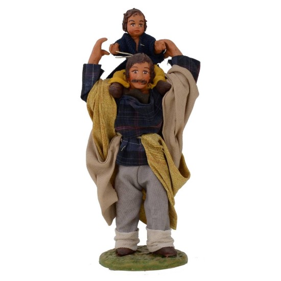 Hombre con niño sobre los hombros 12 cm Mundo Pesebres