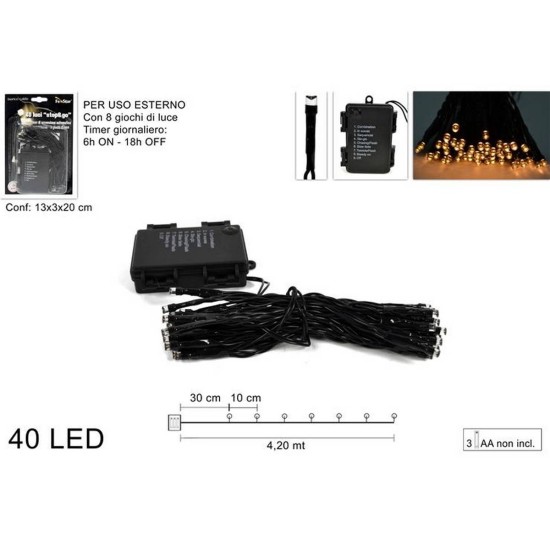 Serie 40 Led Ester.-Inter. Luz cálida a Pilas, Temporizador y