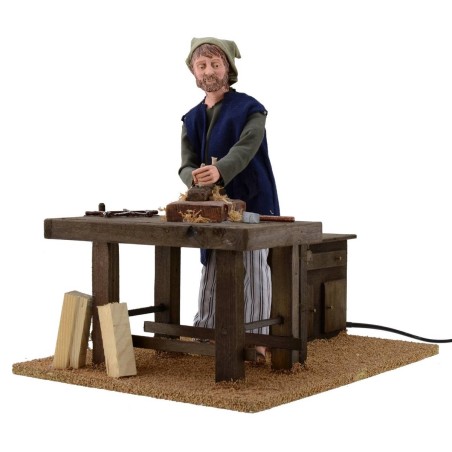 Falegname che pialla in movimento 30 cm Mondo Presepi