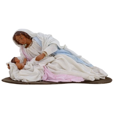 Natività in terracotta con Madonna sdraiata 30 cm Mondo Presepi